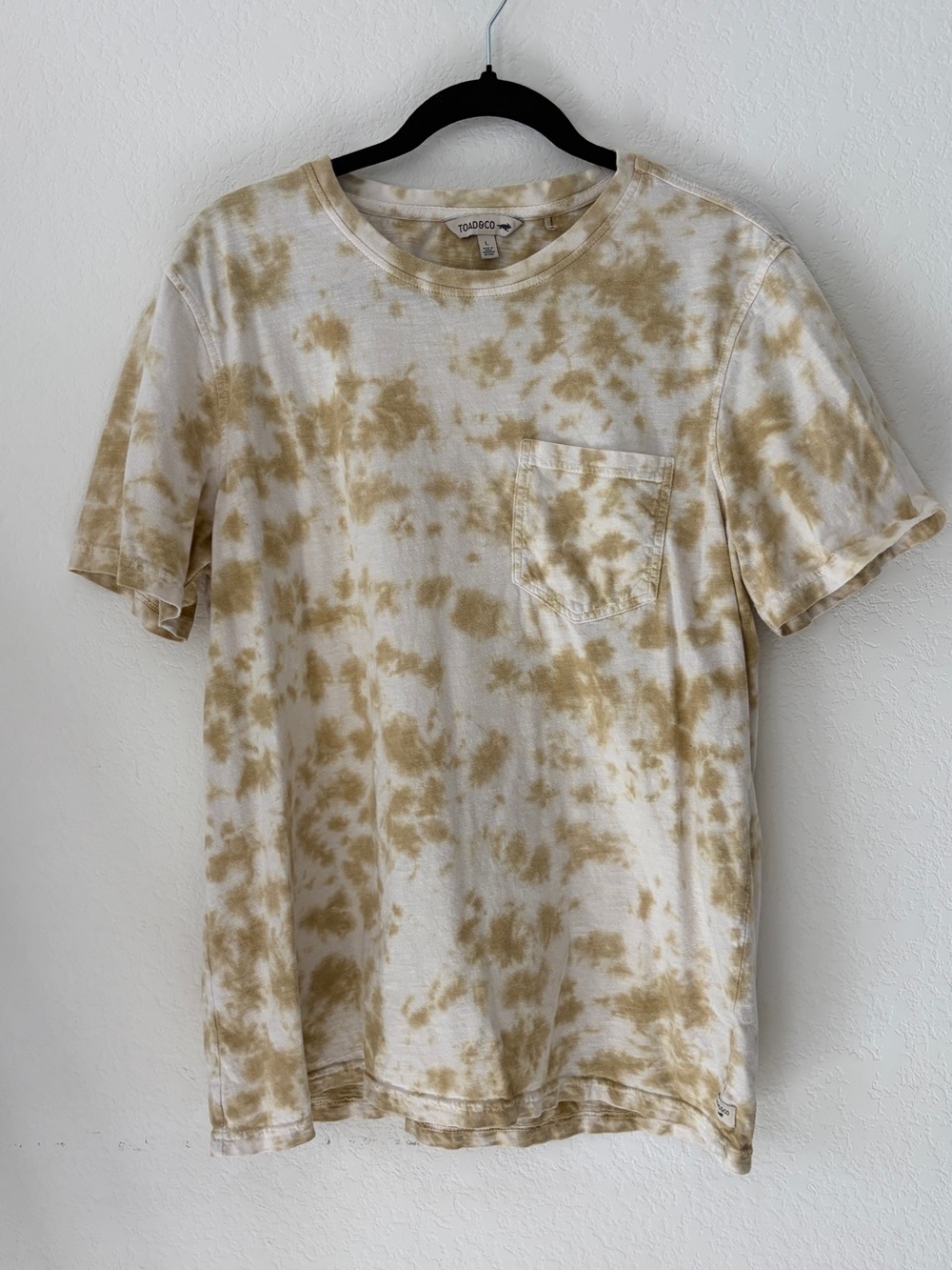 Toad&Co Tie Dye Pocket Tee Mens L Tan Khaki Organic Cotton